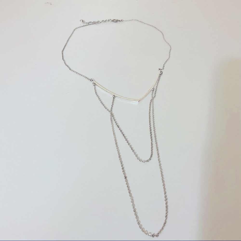 Multi Strand Chain Silvertone Necklace - Picture 2 of 4